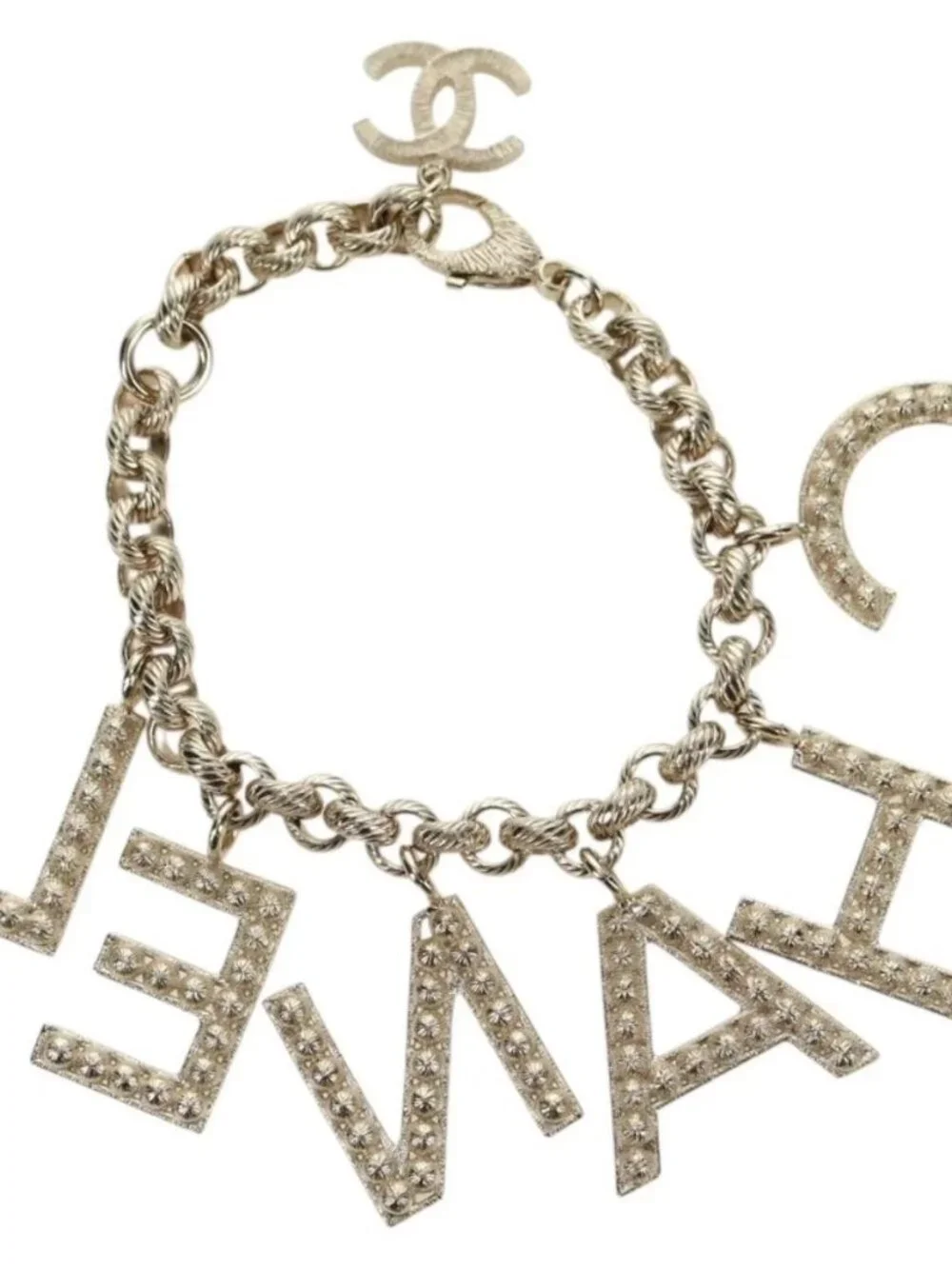CHANEL Logo Bracelet metal Champagne Gold CC Auth 178800SM
